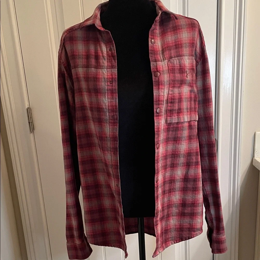 Under Armour  Red and Gray Plaid Flannel Shirt Unisex - Picture 2 of 12